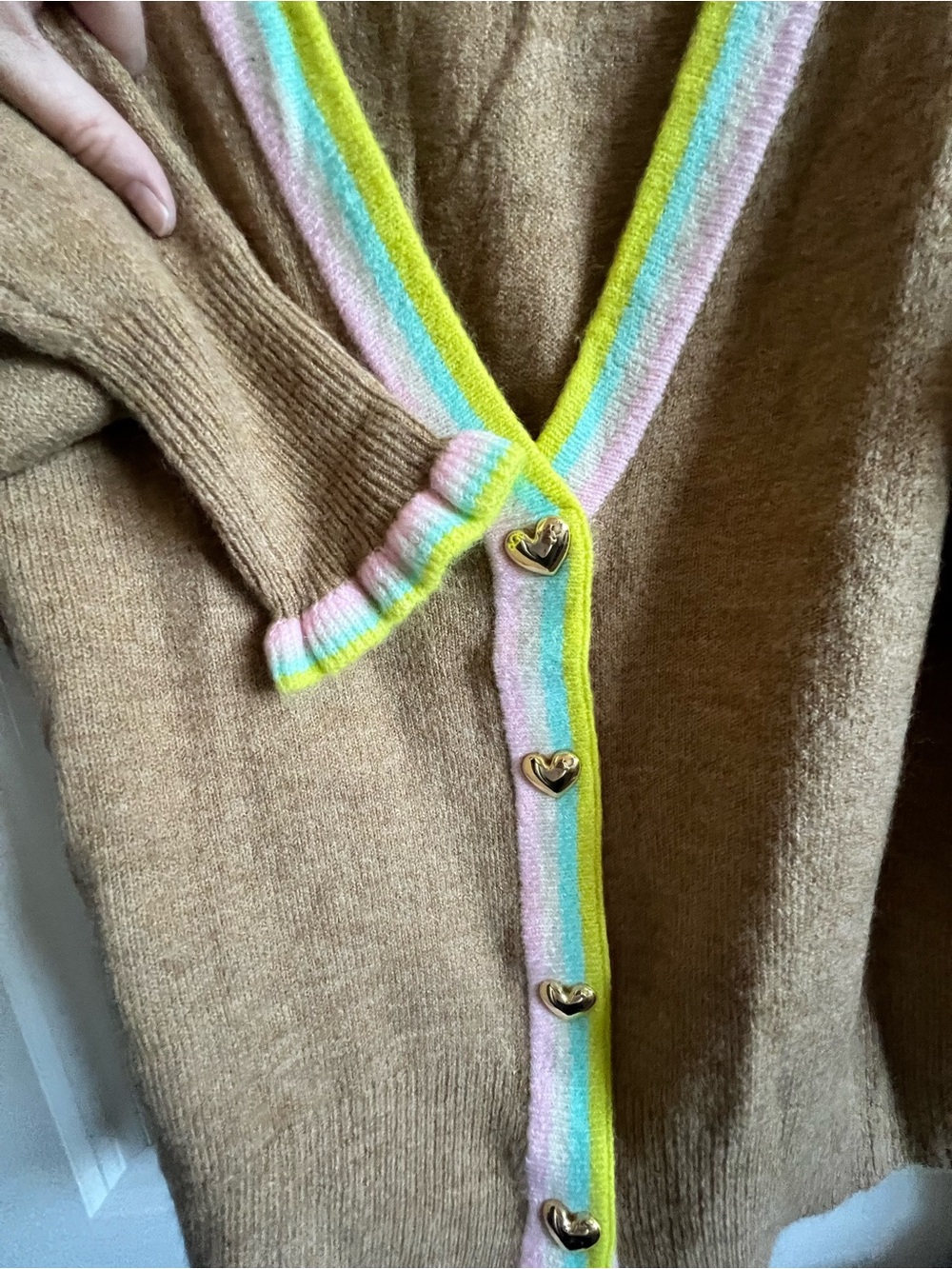 crown & ivy Camel Cardigan with Pastel Trim - Picture 3 of 6